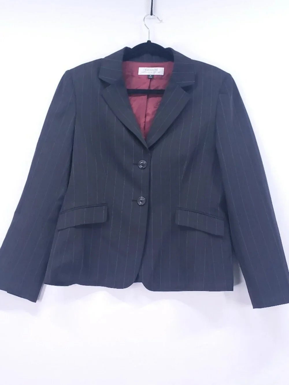 Tahari Arthur S. Striped Blazer Jacket Size 14 Two Button Business Office Black